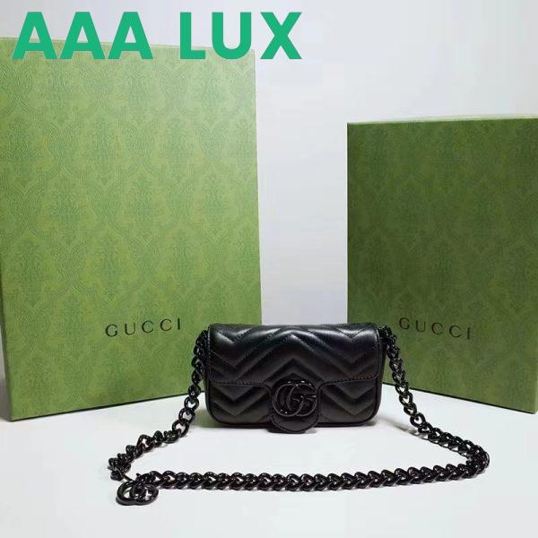 Replica Gucci Women GG Marmont Belt Bag Black Chevron Matelassé Leather Double G 3