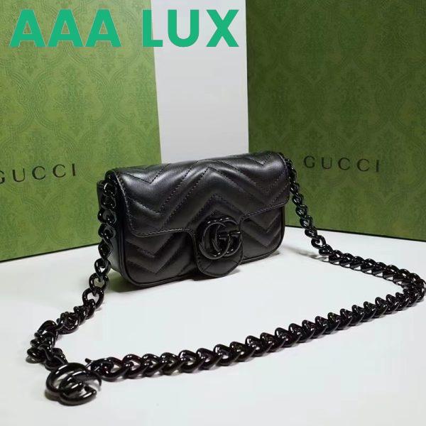 Replica Gucci Women GG Marmont Belt Bag Black Chevron Matelassé Leather Double G 5