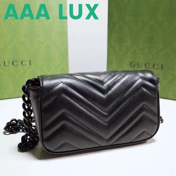 Replica Gucci Women GG Marmont Belt Bag Black Chevron Matelassé Leather Double G 6