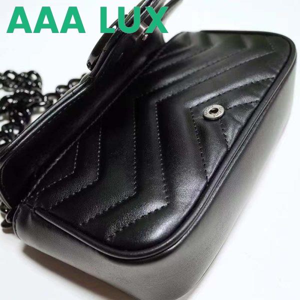 Replica Gucci Women GG Marmont Belt Bag Black Chevron Matelassé Leather Double G 8