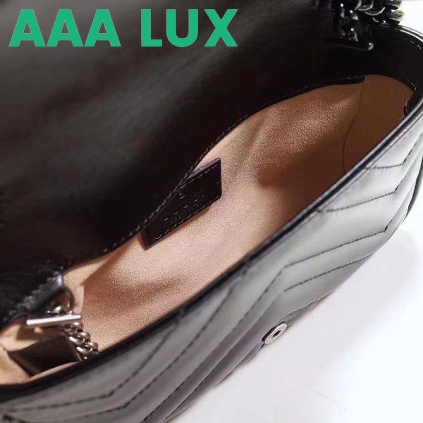 Replica Gucci Women GG Marmont Belt Bag Black Chevron Matelassé Leather Double G 9