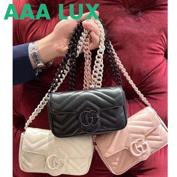 Replica Gucci Women GG Marmont Belt Bag Black Chevron Matelassé Leather Double G 12