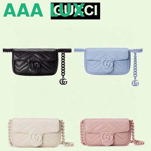 Replica Gucci Women GG Marmont Belt Bag Black Chevron Matelassé Leather Double G 14