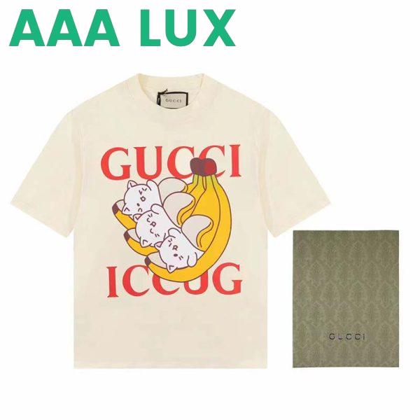 Replica Gucci GG Women Bananya Cat Cotton T-Shirt White Cotton Jersey Crewneck Oversize Fit 2