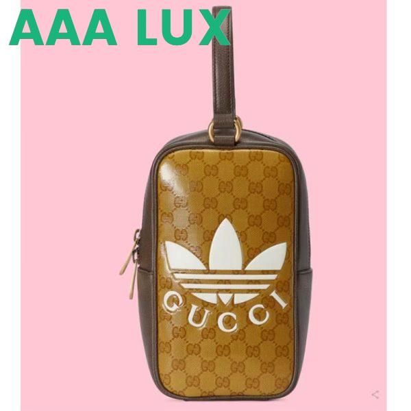 Replica Gucci Unisex Adidas x Gucci Mini Top Handle Bag Beige Brown GG Crystal Canvas