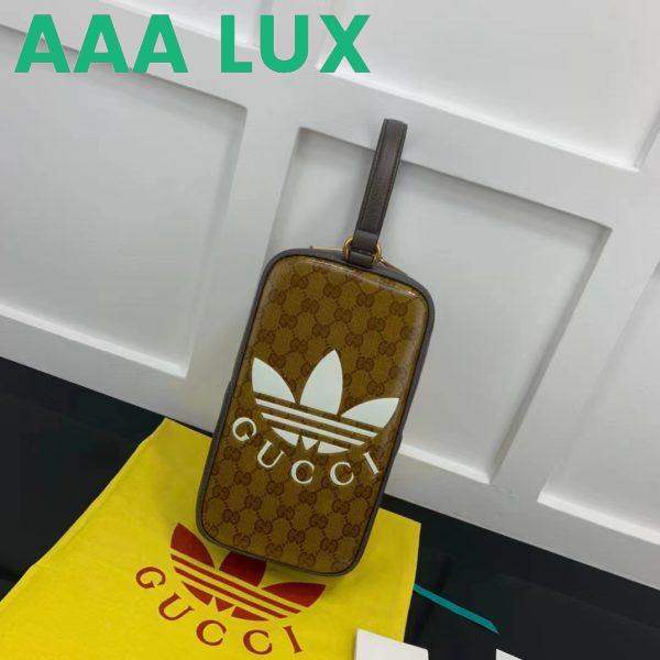 Replica Gucci Unisex Adidas x Gucci Mini Top Handle Bag Beige Brown GG Crystal Canvas 3