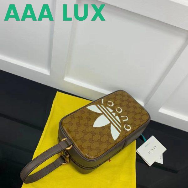 Replica Gucci Unisex Adidas x Gucci Mini Top Handle Bag Beige Brown GG Crystal Canvas 4