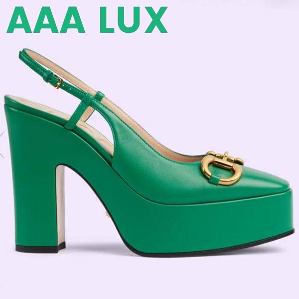 Replica Gucci Women GG High Heel Pump Horsebit Green Leather Sole 12 Cm Heel