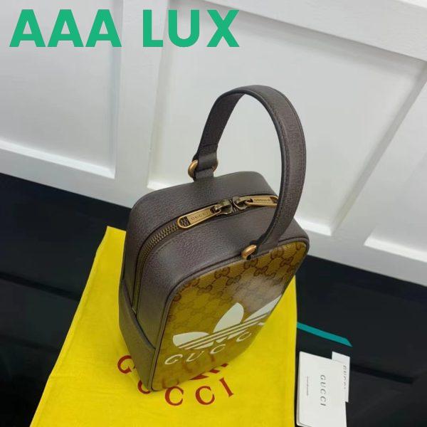 Replica Gucci Unisex Adidas x Gucci Mini Top Handle Bag Beige Brown GG Crystal Canvas 5