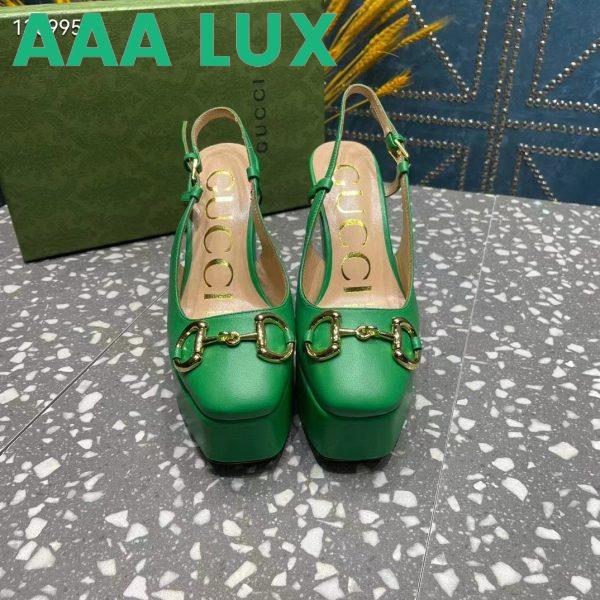 Replica Gucci Women GG High Heel Pump Horsebit Green Leather Sole 12 Cm Heel 5