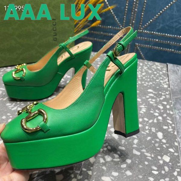 Replica Gucci Women GG High Heel Pump Horsebit Green Leather Sole 12 Cm Heel 10
