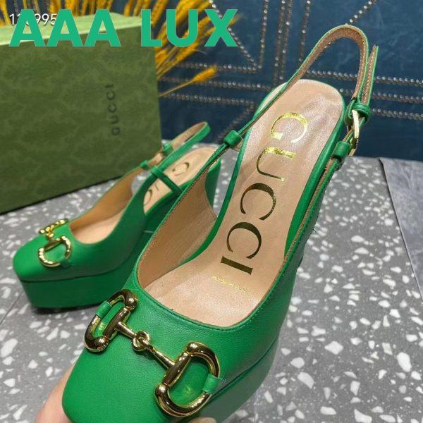 Replica Gucci Women GG High Heel Pump Horsebit Green Leather Sole 12 Cm Heel 11
