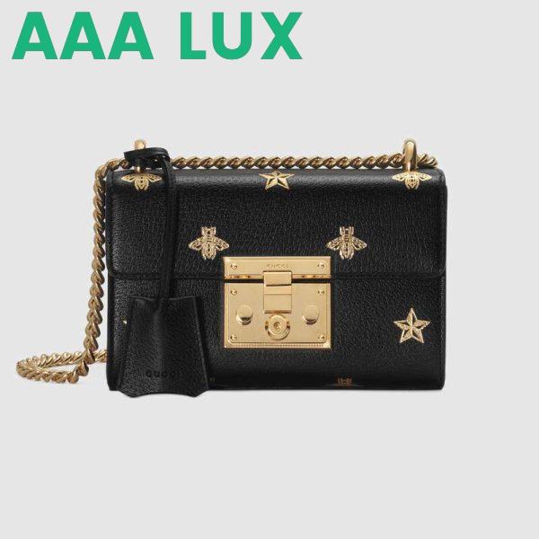 Replica Gucci GG Women Padlock Bee Star Small Shoulder Bag in Leather with Gold Bees and Stars Print 3
