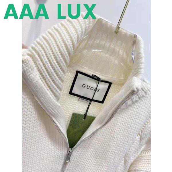 Replica Gucci Men GG Cable Knit Bomber Jacket Off-White Cable Knit Wool 7