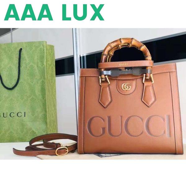 Replica Gucci Women GG Diana Small Tote Bag Double G Brown Leather 2