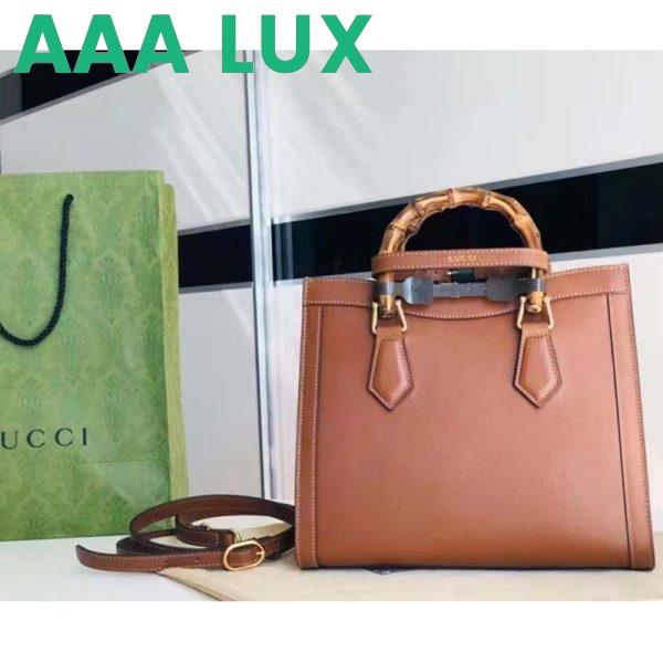 Replica Gucci Women GG Diana Small Tote Bag Double G Brown Leather 5