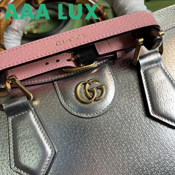 Replica Gucci Women GG Diana Small Tote Bag Silver Lamé Leather Double G 8