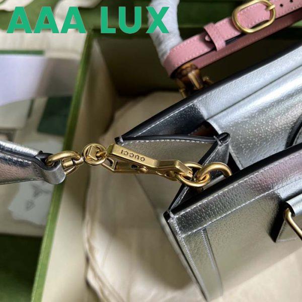 Replica Gucci Women GG Diana Small Tote Bag Silver Lamé Leather Double G 10