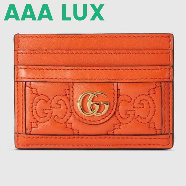 Replica Gucci Women GG Matelassé Card Case Orange Leather Double G Four Card Slots