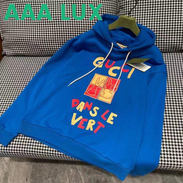 Replica Gucci Men GG Cotton Jersey Sweatshirt Turquoise Felted Cotton Jersey Long Sleeves 4