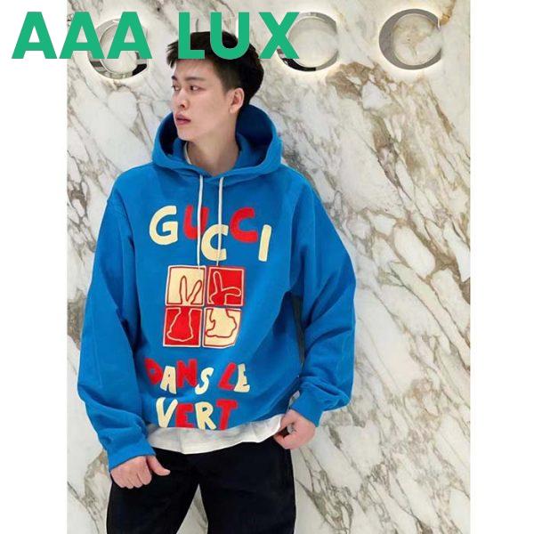 Replica Gucci Men GG Cotton Jersey Sweatshirt Turquoise Felted Cotton Jersey Long Sleeves 10
