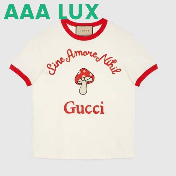 Replica Gucci Men GG Sine Amore Nihil’ Cotton Jersey T-Shirt Off White Mushroom Embroidery