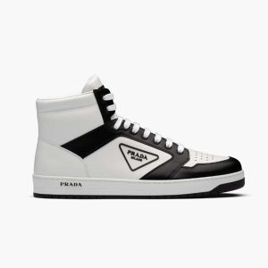 Replica Prada Men Sporty Leather High-Top Sneakers-Black 2