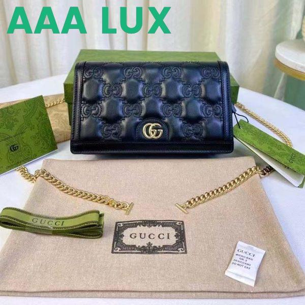 Replica Gucci Women GG Matelassé Chain Wallet Black Leather Double G Chain Strap 2