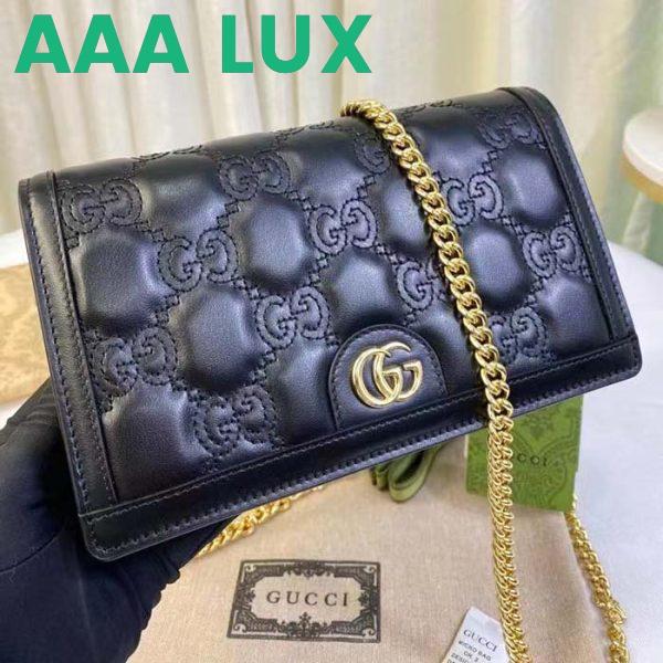 Replica Gucci Women GG Matelassé Chain Wallet Black Leather Double G Chain Strap 3