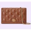 Replica Gucci Women GG Matelassé Chain Wallet Brown Leather Double G Chain Strap