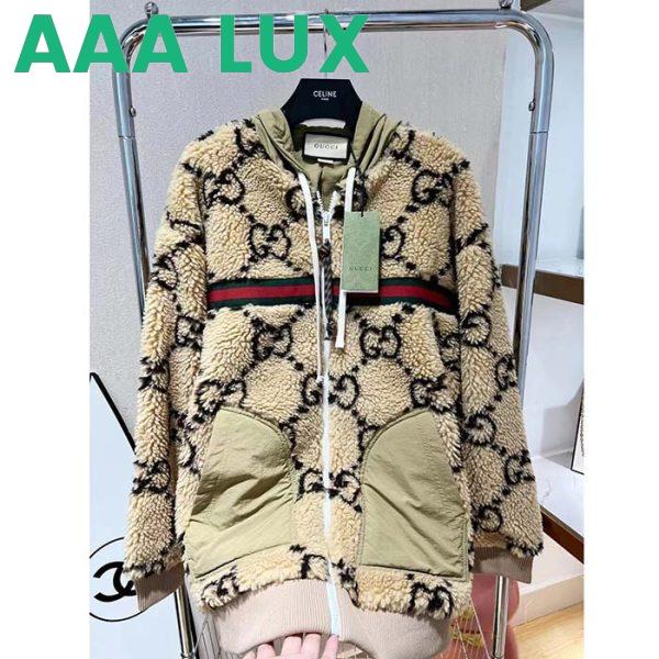 Replica Gucci Men Maxi GG Wool Jersey Jacket Beige Black Polyamide Polyester 3