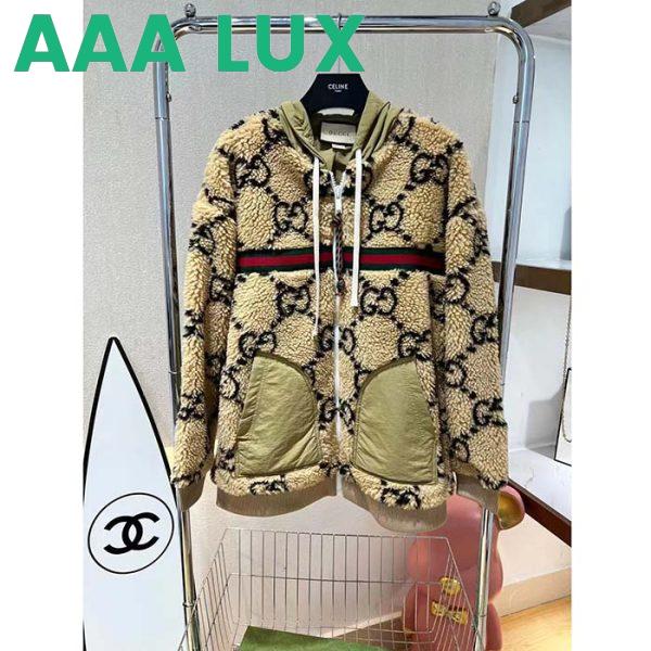 Replica Gucci Men Maxi GG Wool Jersey Jacket Beige Black Polyamide Polyester 4