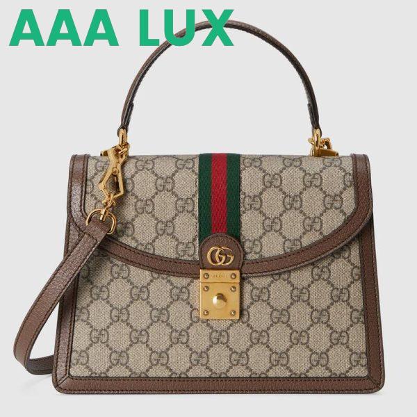 Replica Gucci Women Ophidia Small Top Handle Bag with Web Beige GG Supreme Canvas