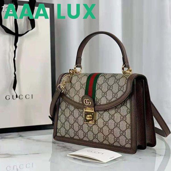 Replica Gucci Women Ophidia Small Top Handle Bag with Web Beige GG Supreme Canvas 4