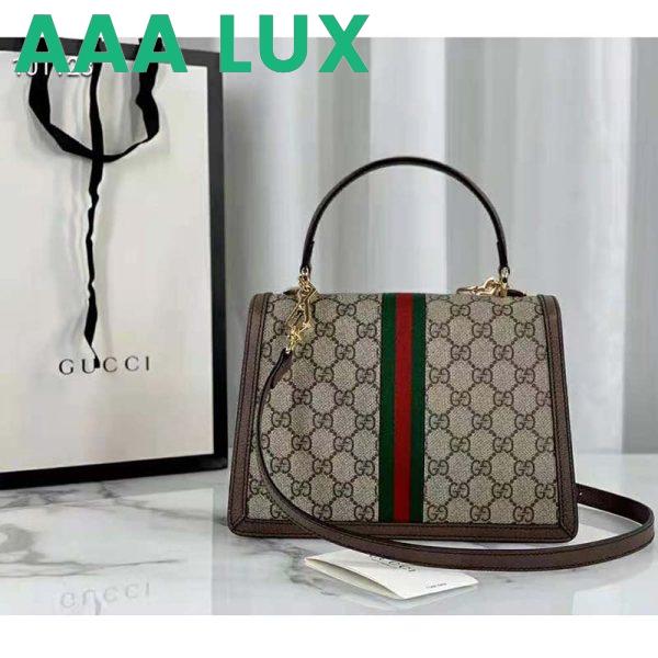 Replica Gucci Women Ophidia Small Top Handle Bag with Web Beige GG Supreme Canvas 5