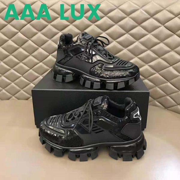Replica Prada Women Cloudbust Thunder Sequined Sneakers-Black 4