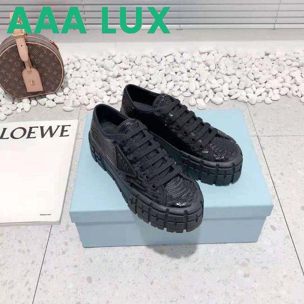 Replica Prada Women Double Wheel Sequin Sneakers-Black 5
