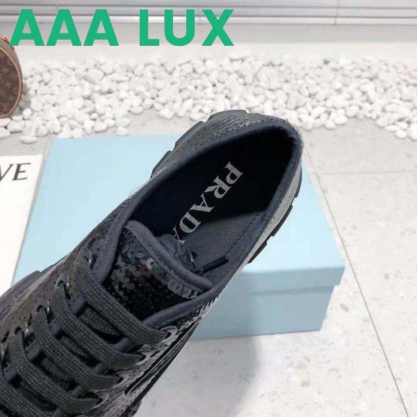 Replica Prada Women Double Wheel Sequin Sneakers-Black 10