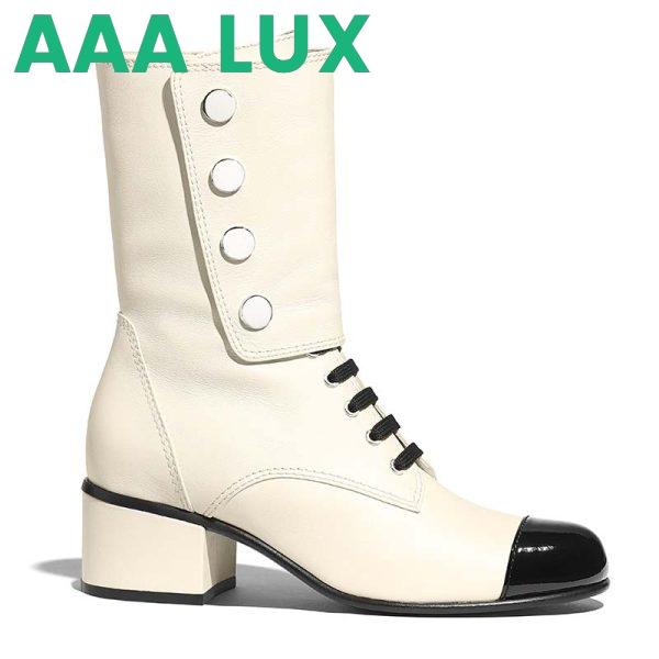 Replica Chanel Women Ankle Boots Calfskin & Patent Calfskin 4.6 cm Heel-Beige