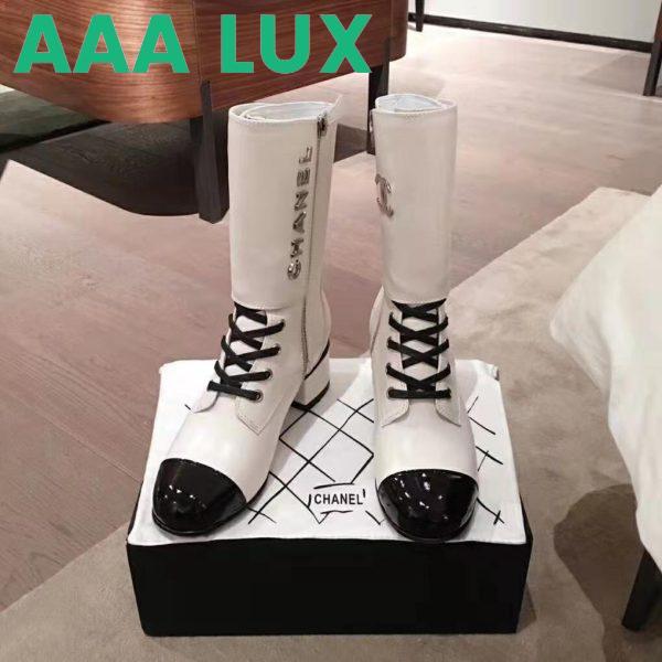 Replica Chanel Women Ankle Boots Calfskin & Patent Calfskin 4.6 cm Heel-Beige 4