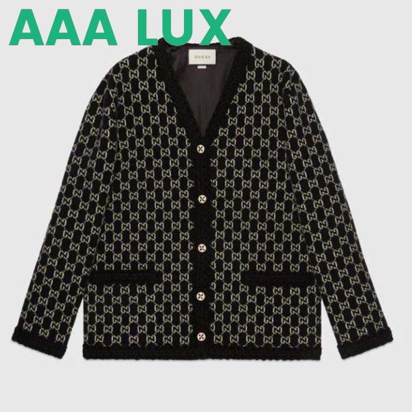 Replica Gucci Men Wool GG Jacquard Cardigan Black V-Neck Sweater