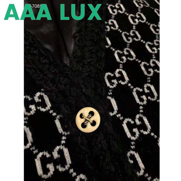 Replica Gucci Men Wool GG Jacquard Cardigan Black V-Neck Sweater 7