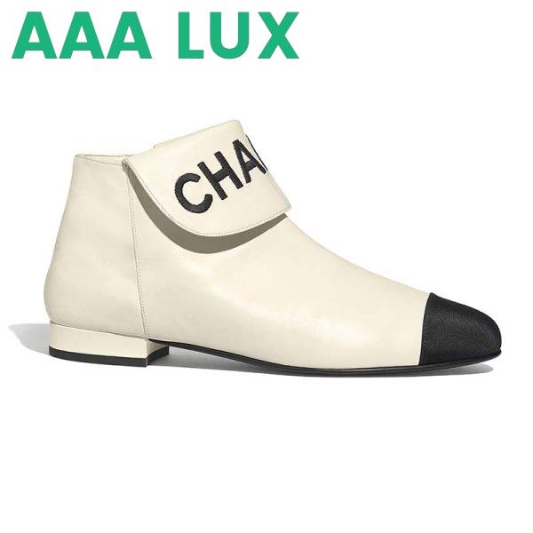 Replica Chanel Women Ankle Boots in Lambskin & Grosgrain Leather 1.5 cm Heel-Beige