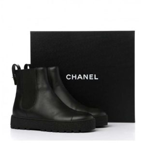 Replica Chanel Women CC Ankle Boots Calfskin Leather Black Low Heel 2