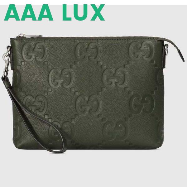 Replica Gucci Unisex Jumbo GG Medium Messenger Bag Dark Green Leather Zip Closure