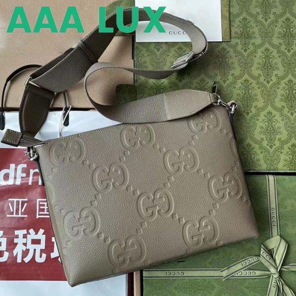 Replica Gucci Unisex Jumbo GG Medium Messenger Bag Dark Green Leather Zip Closure 3