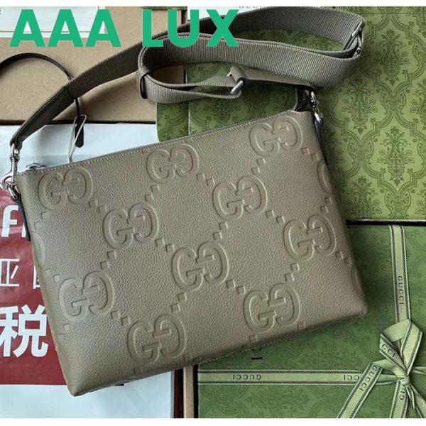 Replica Gucci Unisex Jumbo GG Medium Messenger Bag Dark Green Leather Zip Closure 4
