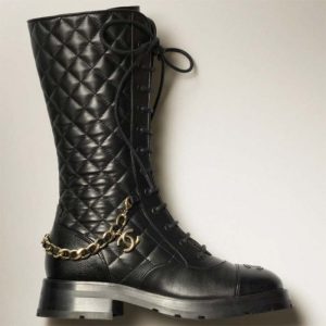 Replica Chanel Women CC Lace-Ups Boots Lambskin & Grained Calfskin Black 4 Cm Heel 2