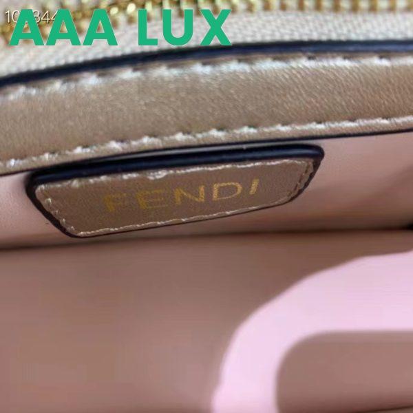 Replica Fendi Women FF Baguette Brooch Fendace Bag Gold Perforated Leather 11