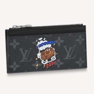 Replica Louis Vuitton LV Unisex Coin Card Holder Monogram Eclipse Coated Canvas Blue Cowhide Leather